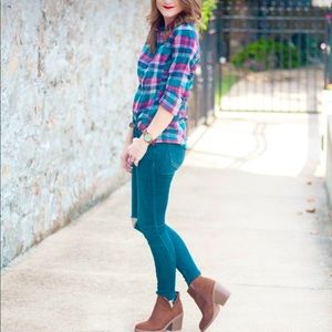 🍁Pink & Green Plaid Flannel Shirt